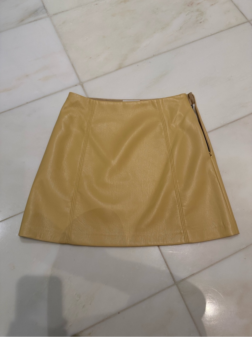 New Babaton Classic Faux-Leather A-Line Mini Skirt in fresh yellow